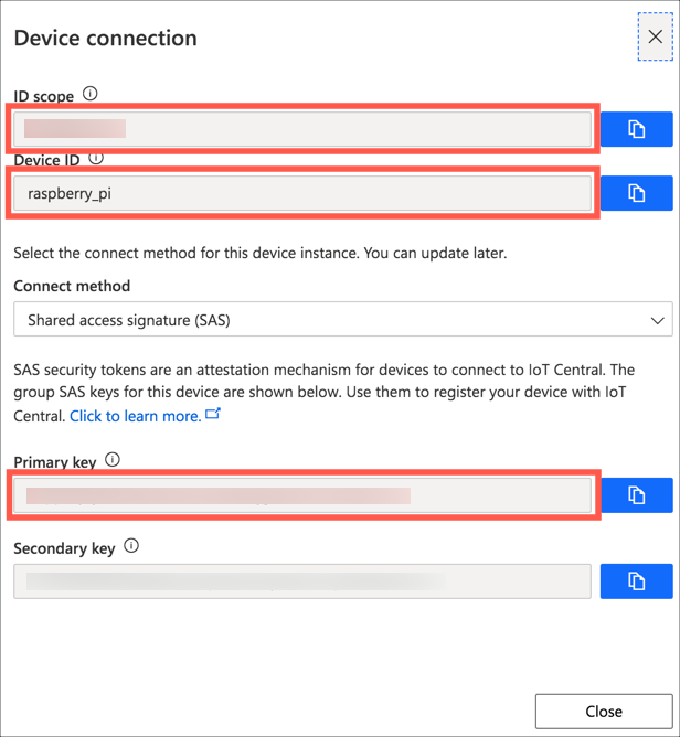 The device connection dialog