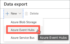 New event hubs export option