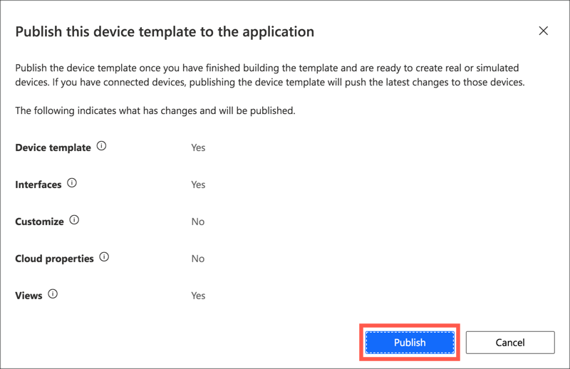 The publish template dialog