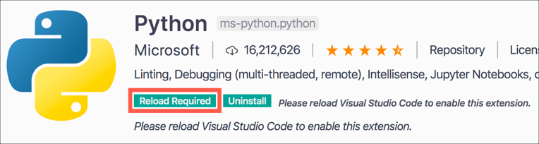 Reload required for the python extension