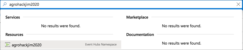 Searching for the event hubs namespace