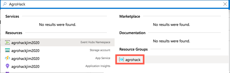 Searching for the resource group in Azure