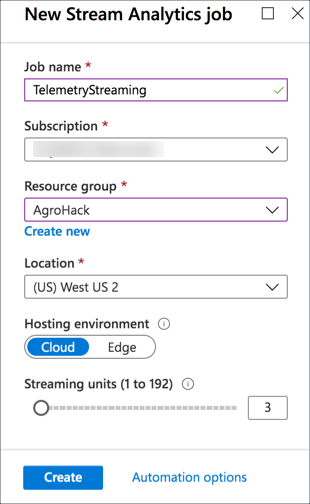 The stream analytics job details